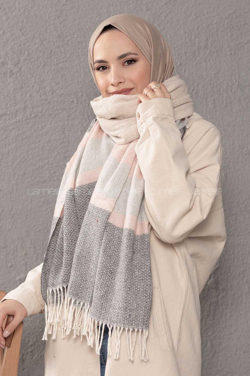 Modalamelif Desenli Pudra Siyah Atkı