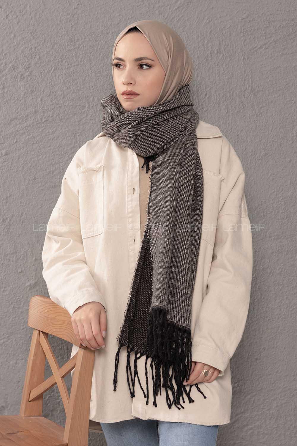 Modalamelif Desenli Siyah Atkı