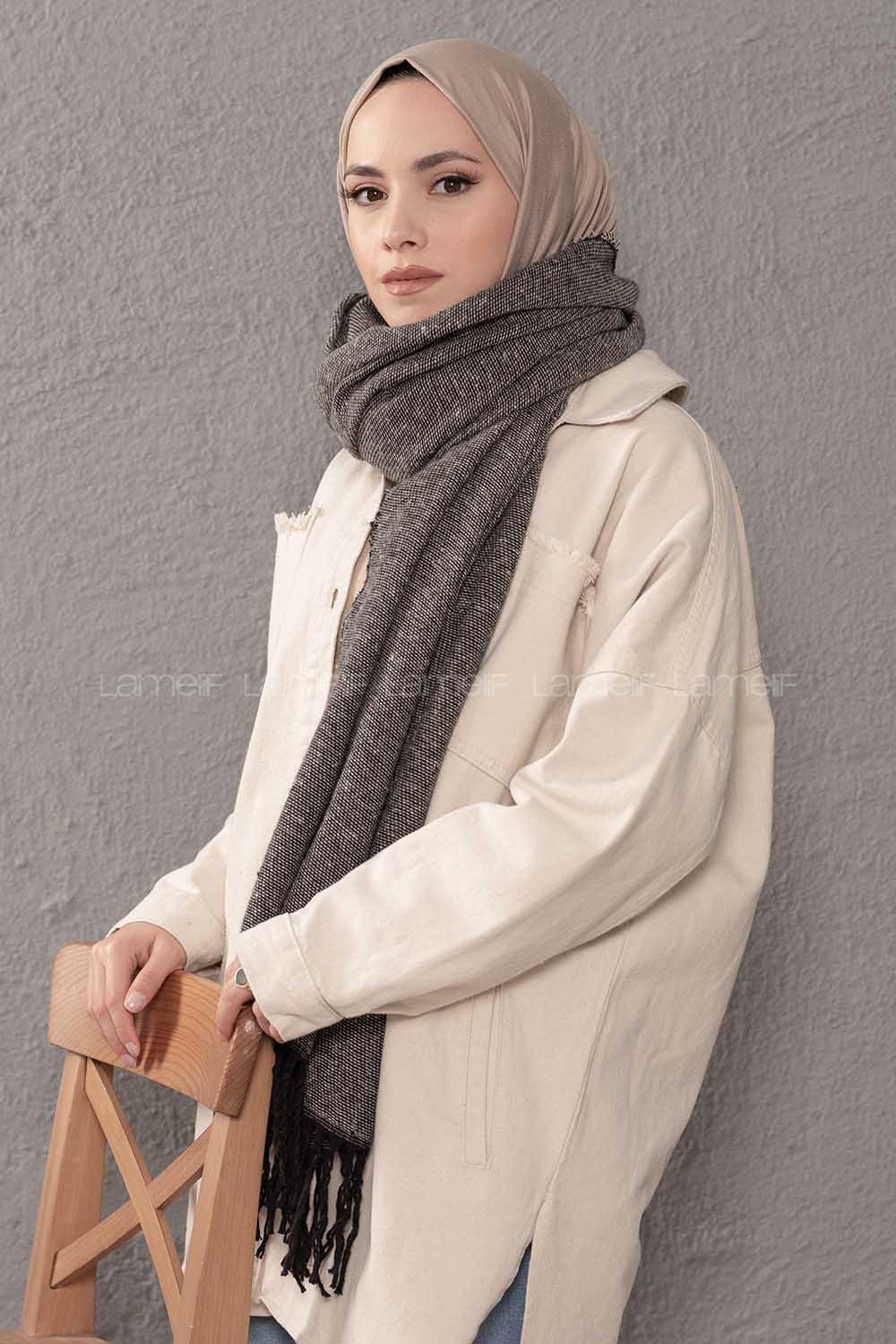 Modalamelif Desenli Siyah Atkı