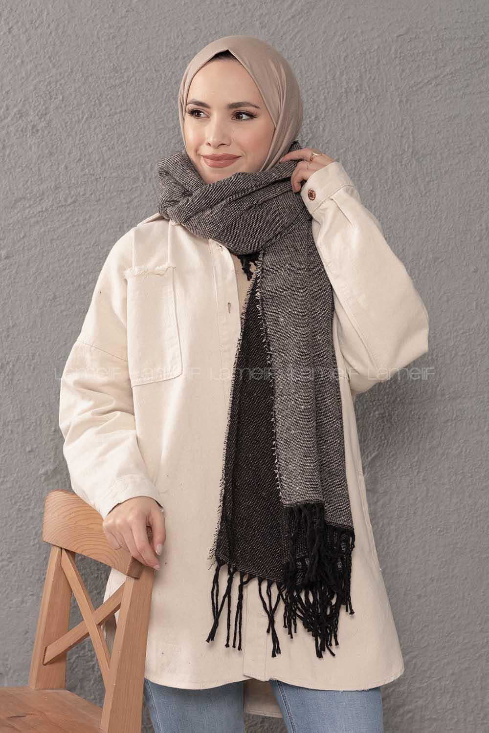 Modalamelif Desenli Siyah Atkı