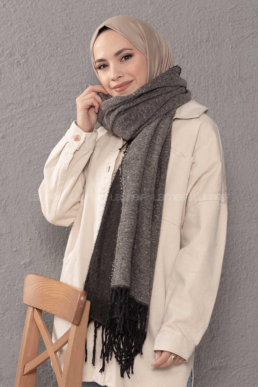 Modalamelif Desenli Siyah Atkı