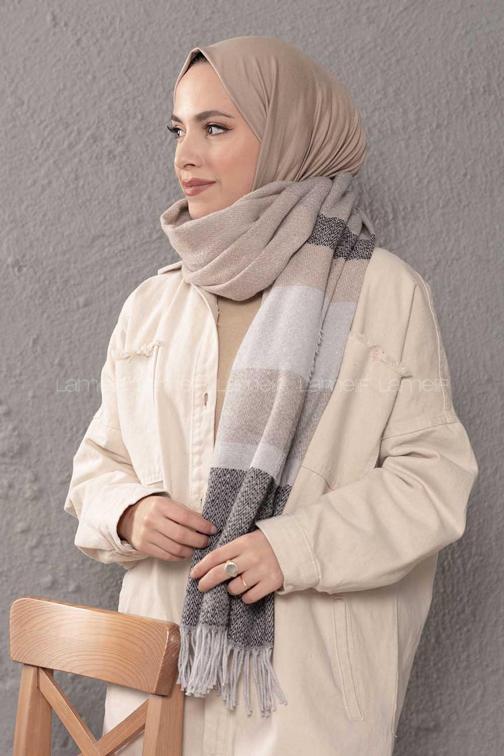 Modalamelif Desenli Vizonrengi Siyah Atkı