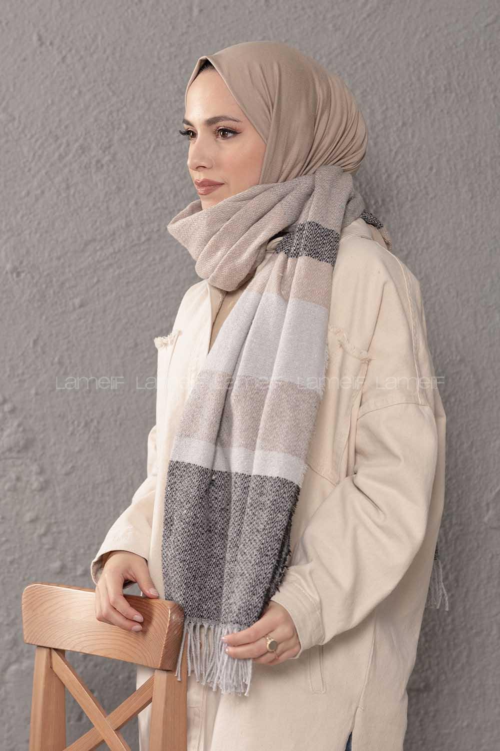 Modalamelif Desenli Vizonrengi Siyah Atkı