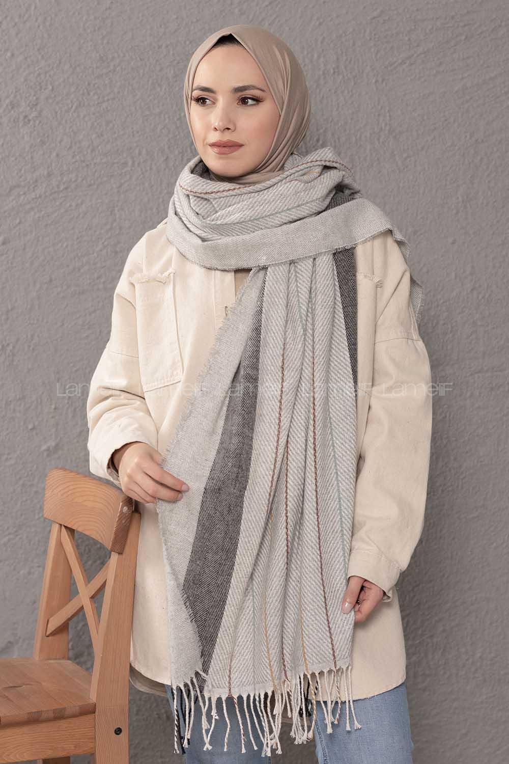 Modalamelif Ekose Çizgili Gri Siyah Atkı