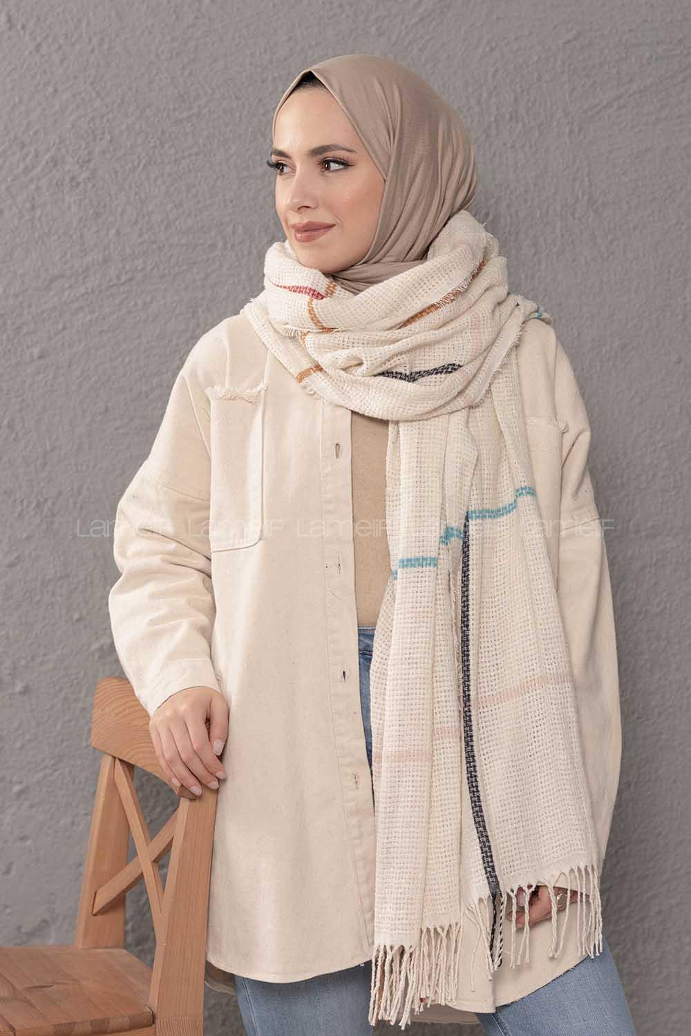 Modalamelif Ekose Desenli Taş Turkuaz Atkı