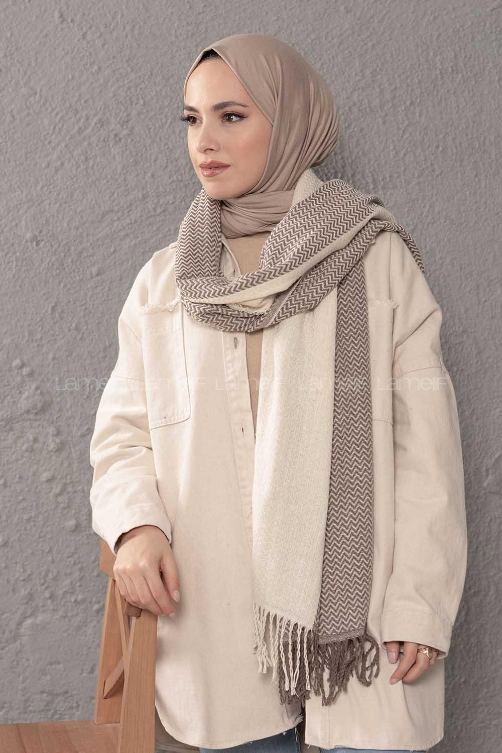 Modalamelif Zigzag Desenli Soft Kahve Atkı