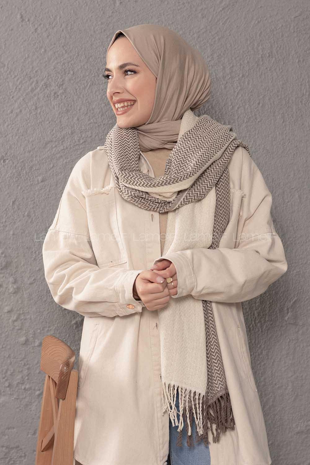 Modalamelif Zigzag Desenli Soft Kahve Atkı