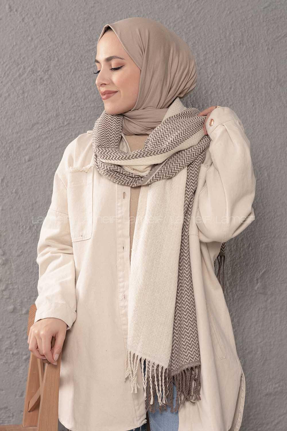 Modalamelif Zigzag Desenli Soft Kahve Atkı