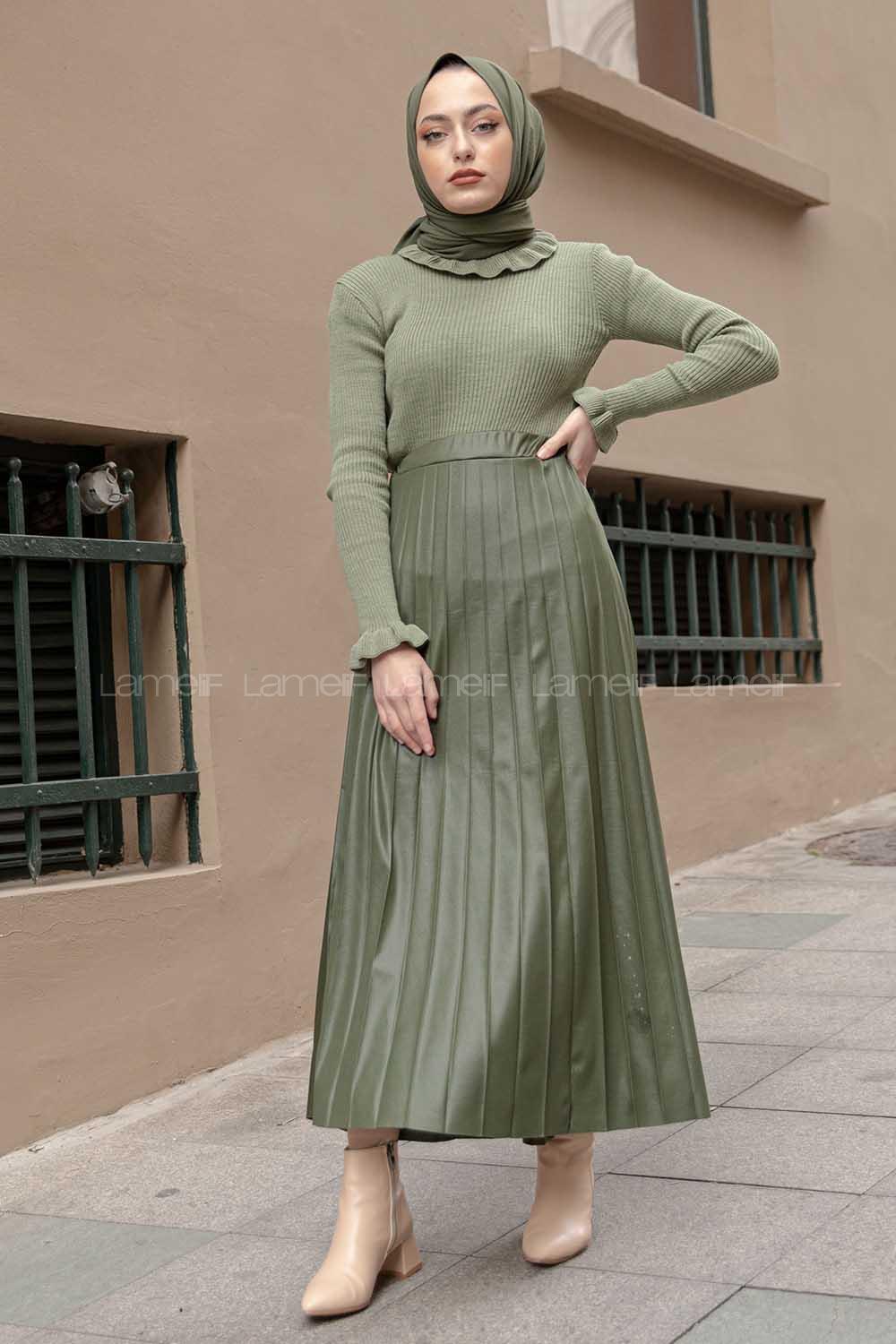 Modalamelif Boğazlı Fırfırlı Triko Kazak Çağla Yeşili