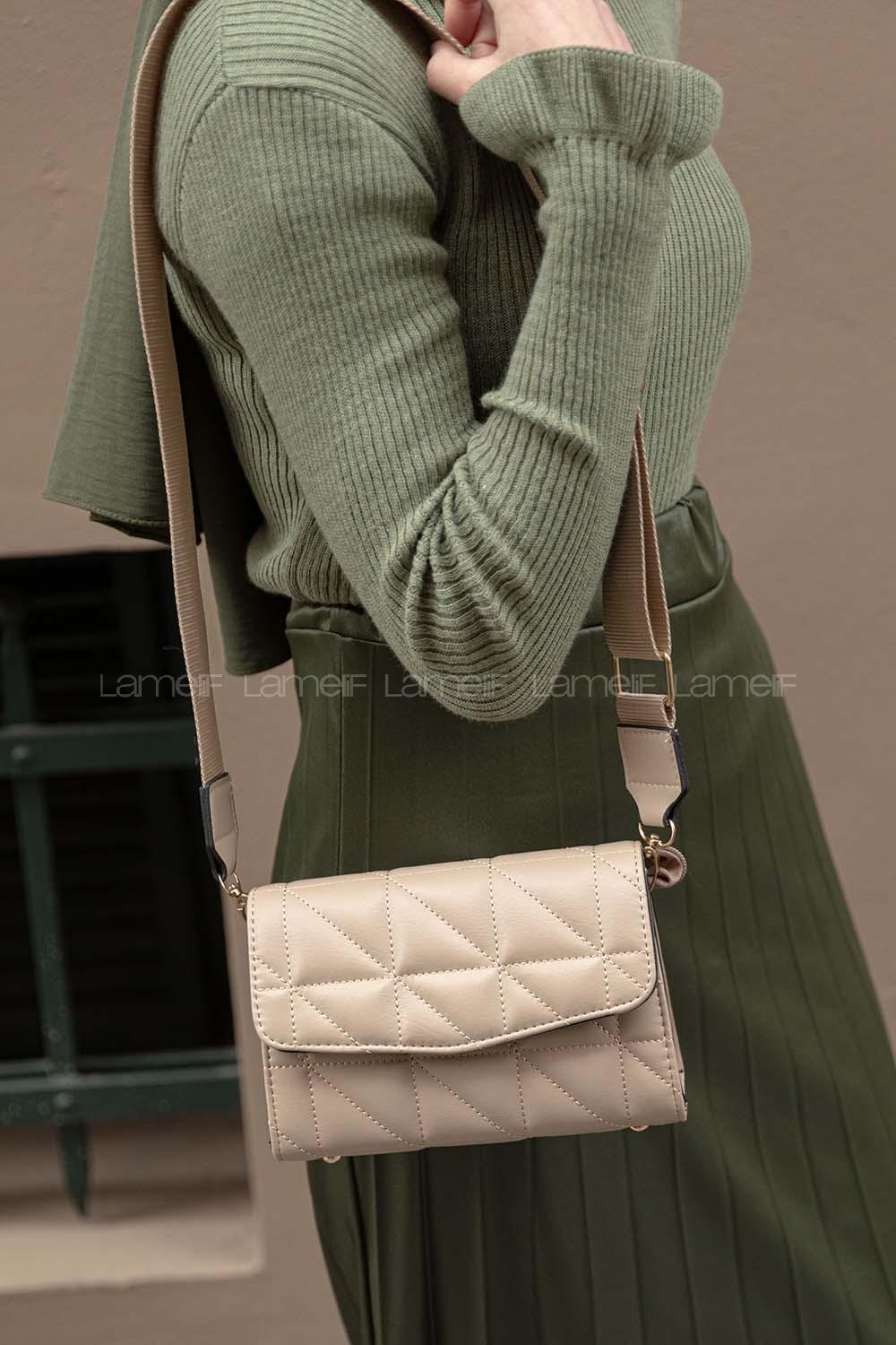 Modalamelif Hasır Askılı Kapitone Çapraz Çanta Vizonrengi