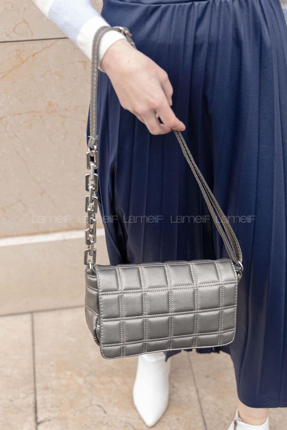 Modalamelif Kapitone Baskı Çanta Gümüş