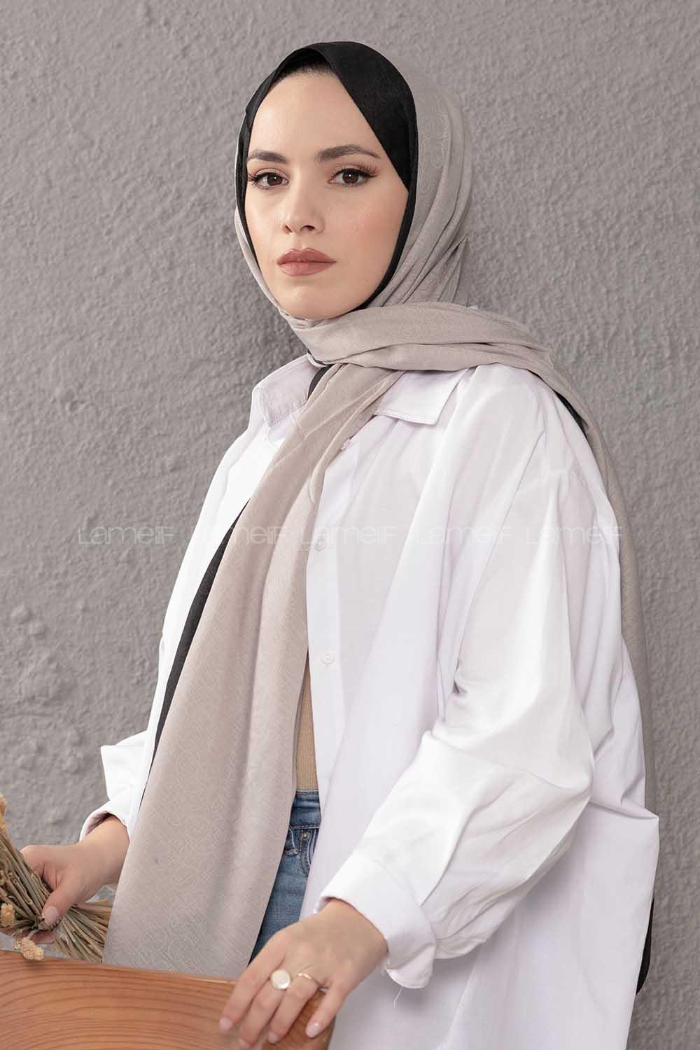 Modalamelif Açık Gri Siyah  Monogram Şal