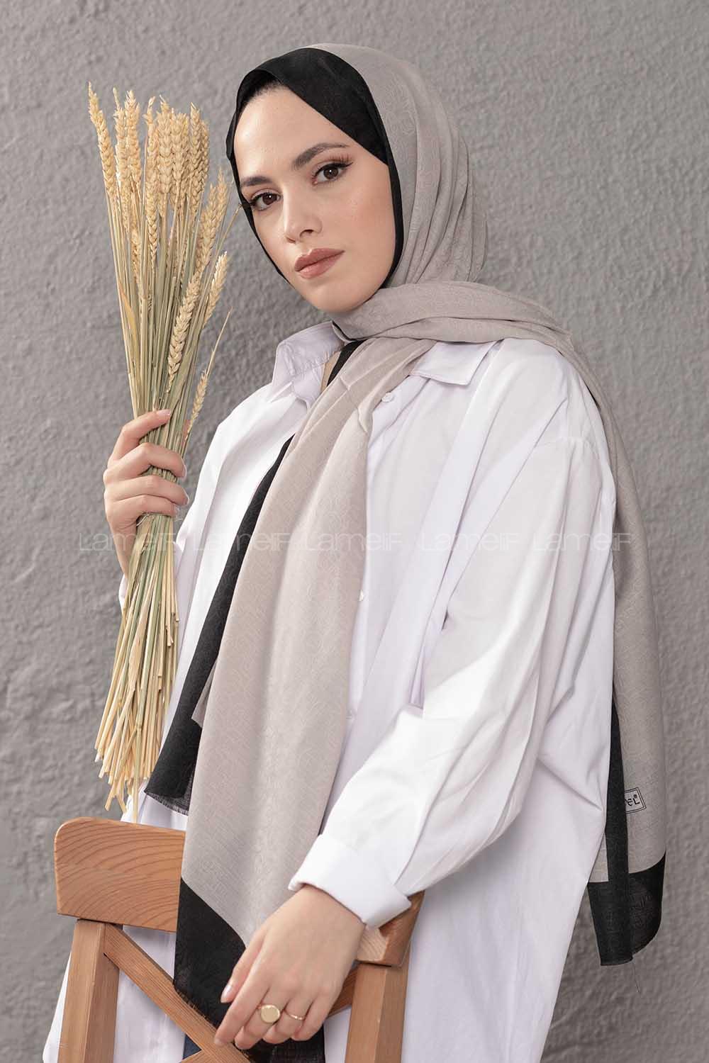 Modalamelif Açık Gri Siyah  Monogram Şal