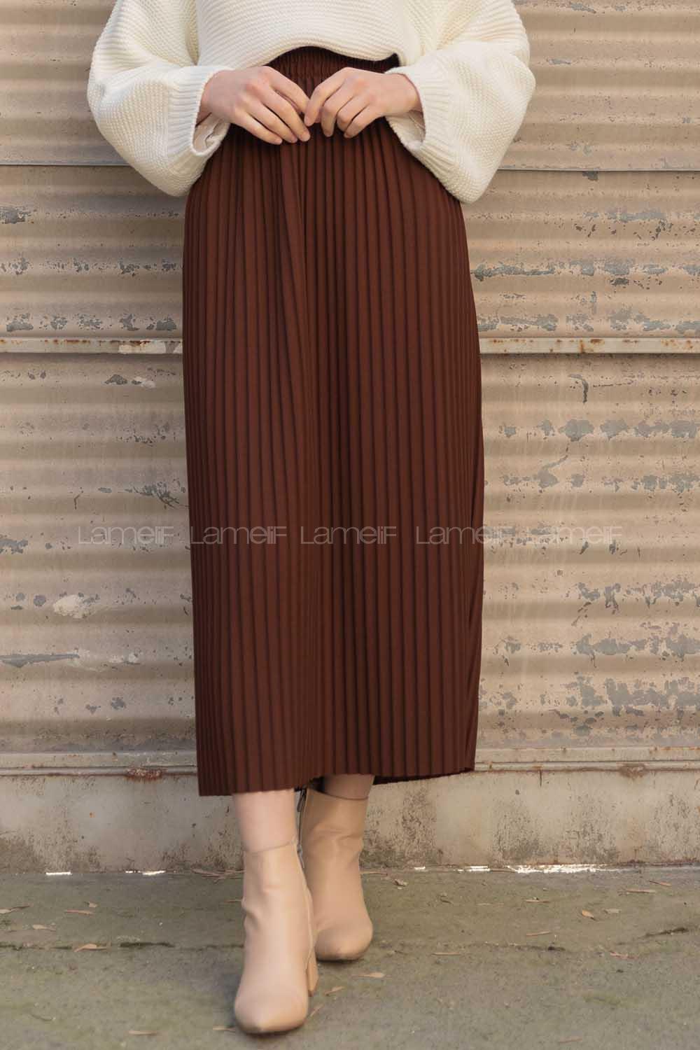 Modalamelif Bel Lastikli Piliseli Mira Etek Acı kahve