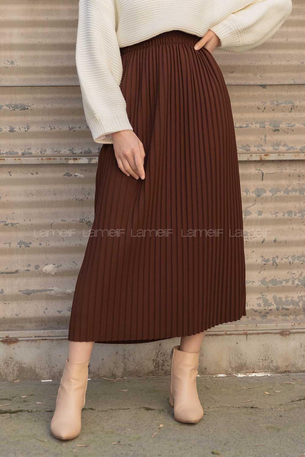 Modalamelif Bel Lastikli Piliseli Mira Etek Acı kahve