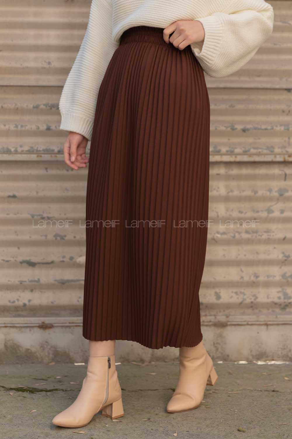 Modalamelif Bel Lastikli Piliseli Mira Etek Acı kahve