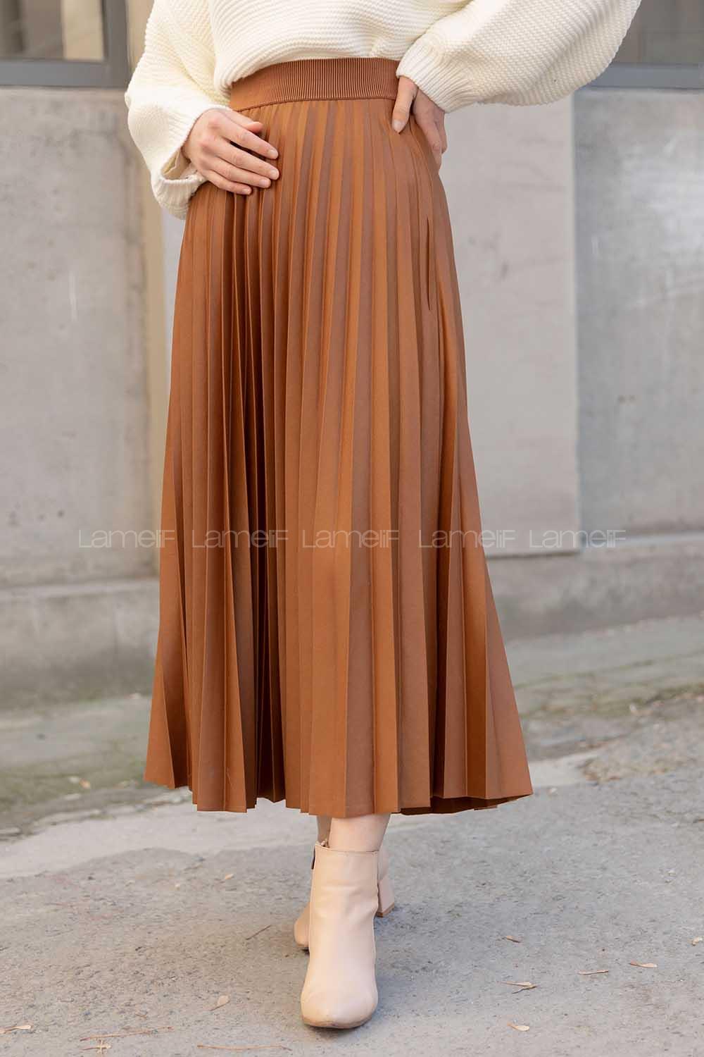 Modalamelif Beli Lastikli Deri Görünümlü Laklı Etek Taba