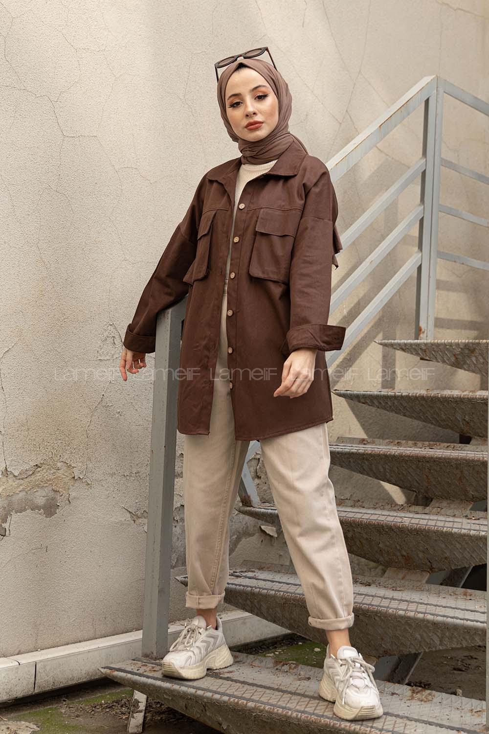 Bitter Brown Shirt Collar Long Arm Cotton Unprinted Shirt