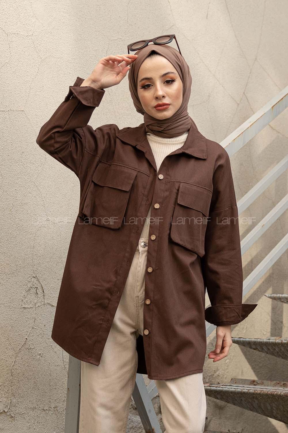 Bitter Brown Shirt Collar Long Arm Cotton Unprinted Shirt