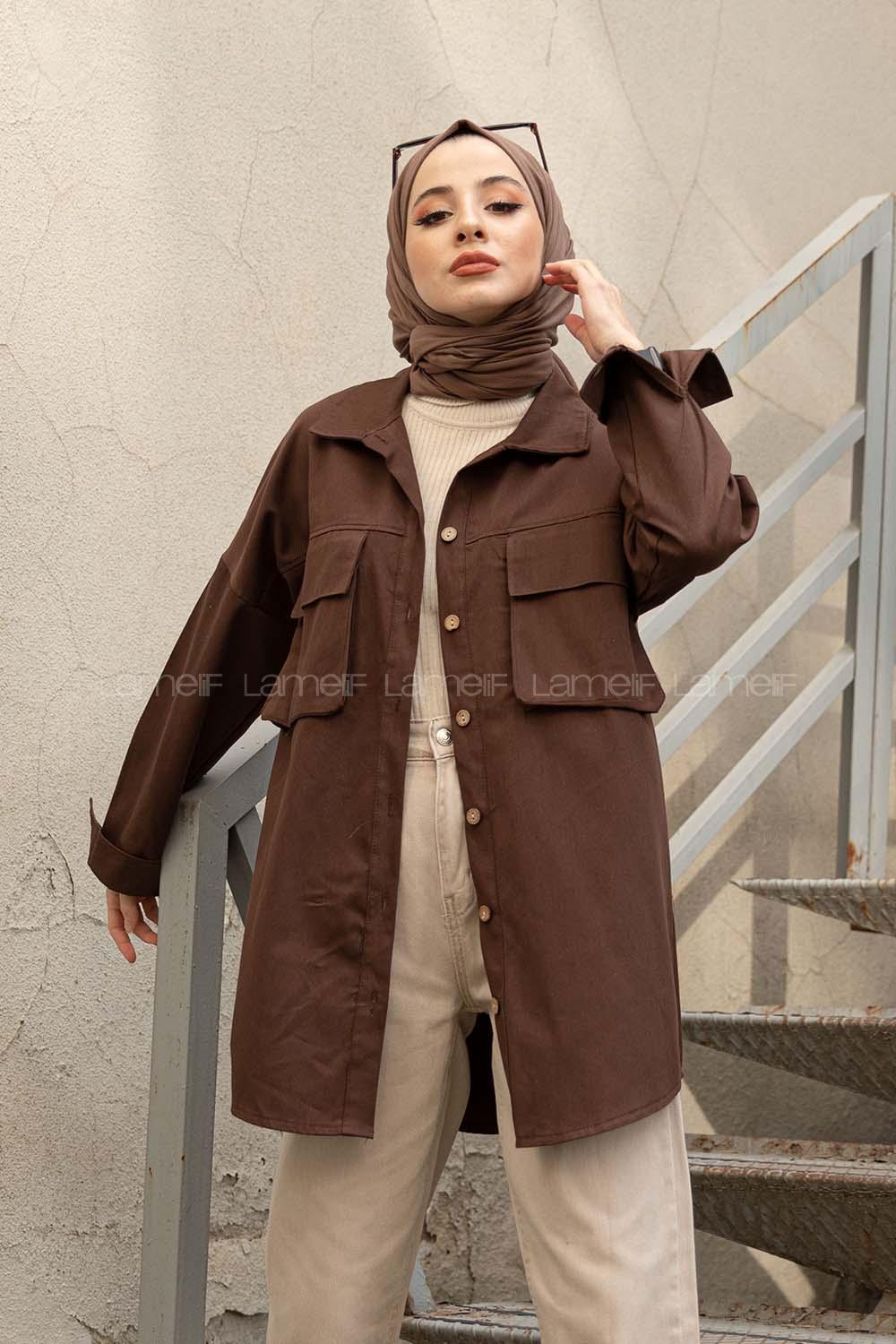 Bitter Brown Shirt Collar Long Arm Cotton Unprinted Shirt