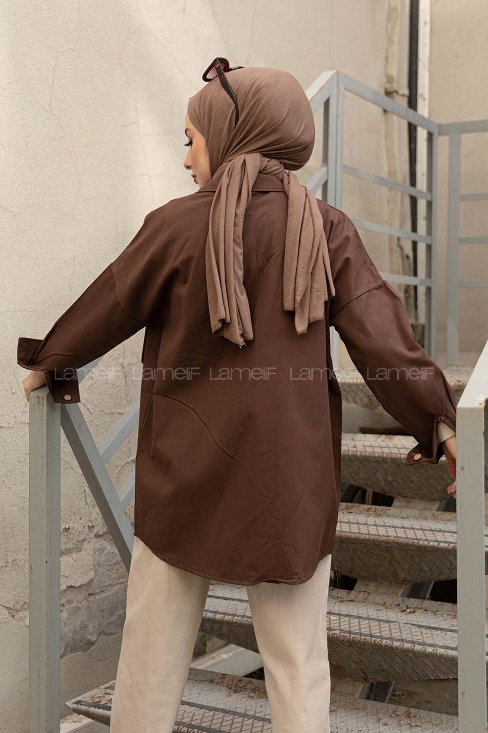 Bitter Brown Shirt Collar Long Arm Cotton Unprinted Shirt