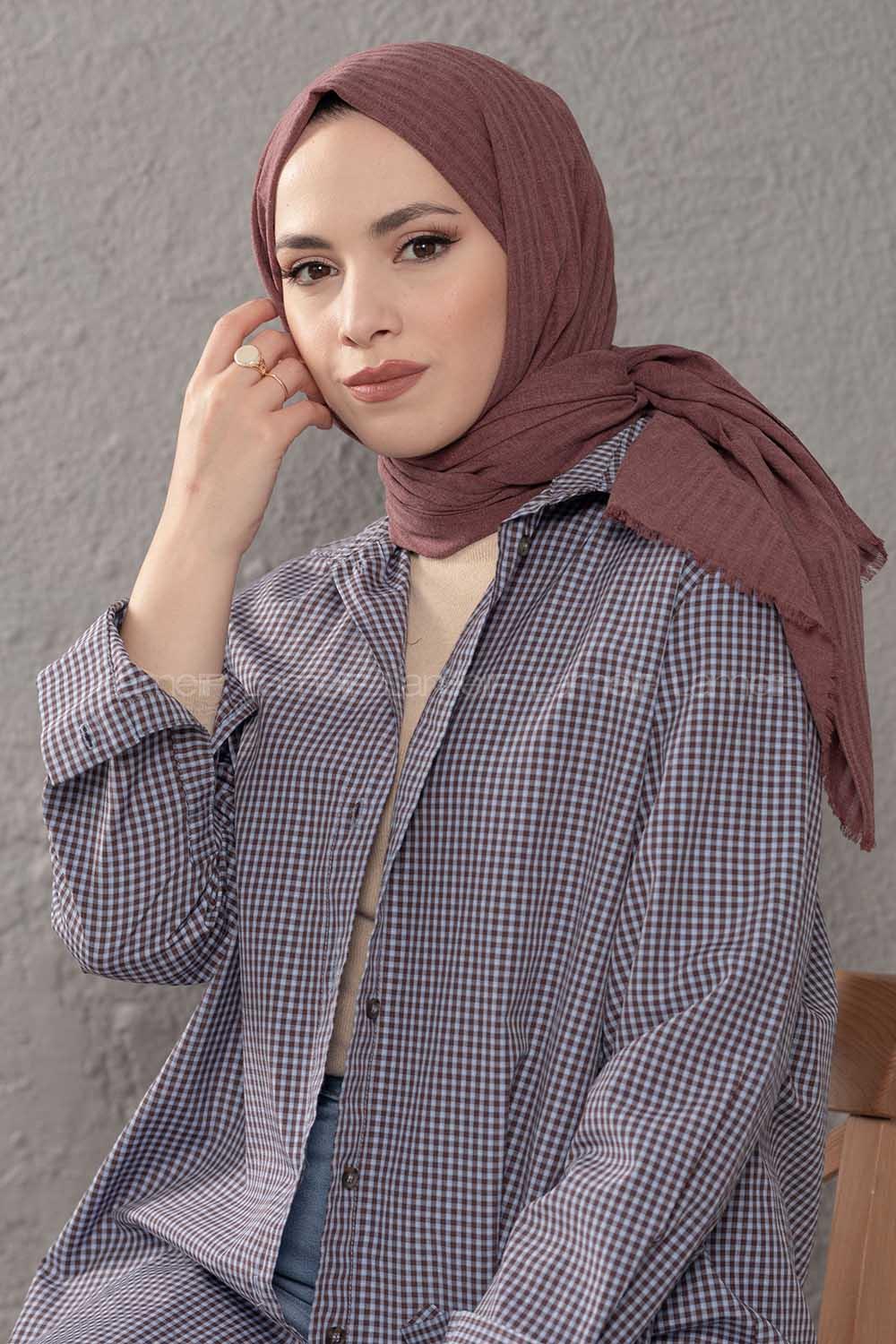 Modalamelif Çizgili Keten Şal Gül Kurusu