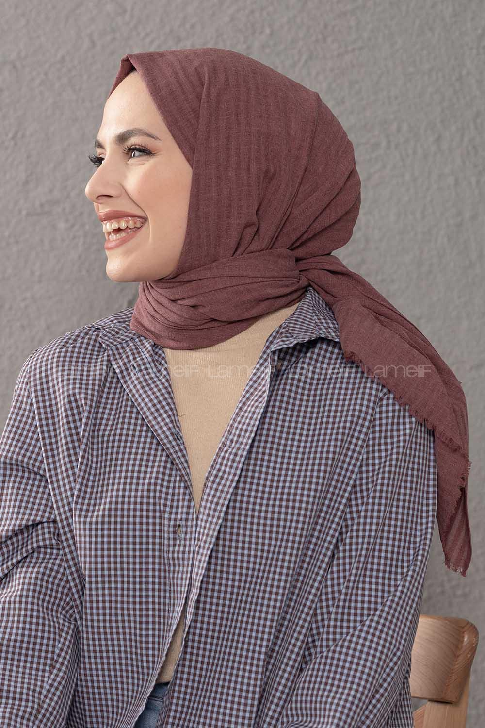 Modalamelif Çizgili Keten Şal Gül Kurusu