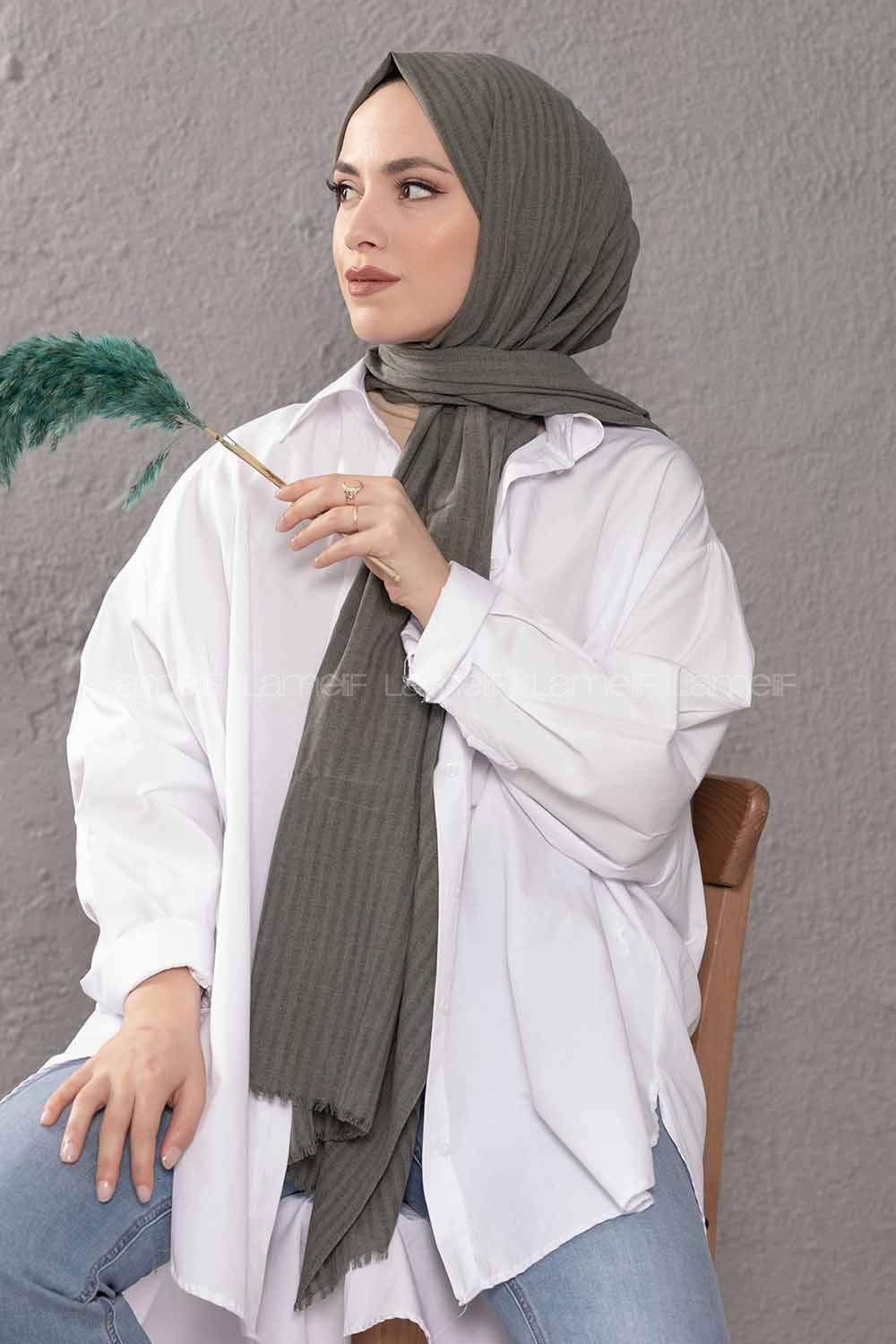 Modalamelif Çizgili Keten Şal Küf Yeşili