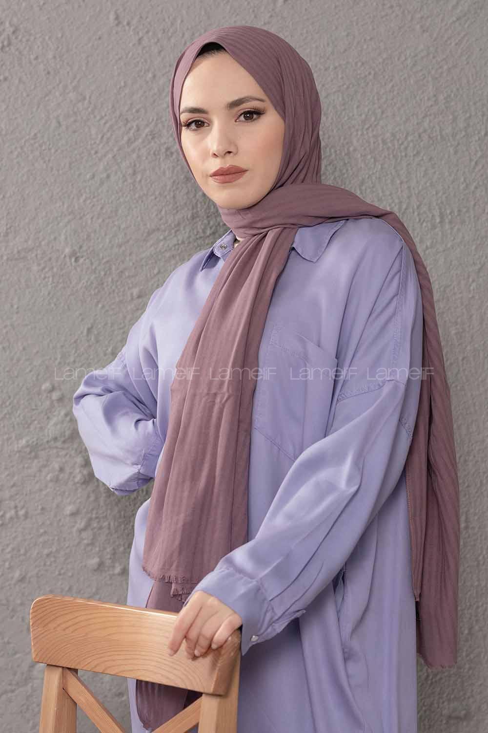 Modalamelif Çizgili Keten Şal Lila
