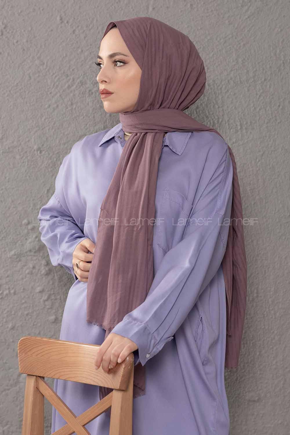 Modalamelif Çizgili Keten Şal Lila