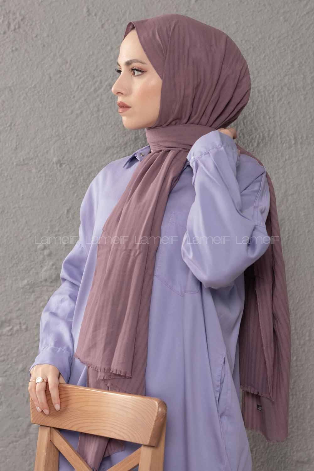 Modalamelif Çizgili Keten Şal Lila