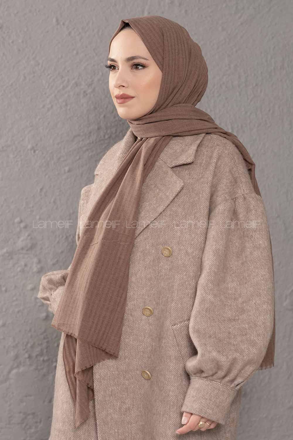 Modalamelif Çizgili Keten Şal Sütlü Kahve