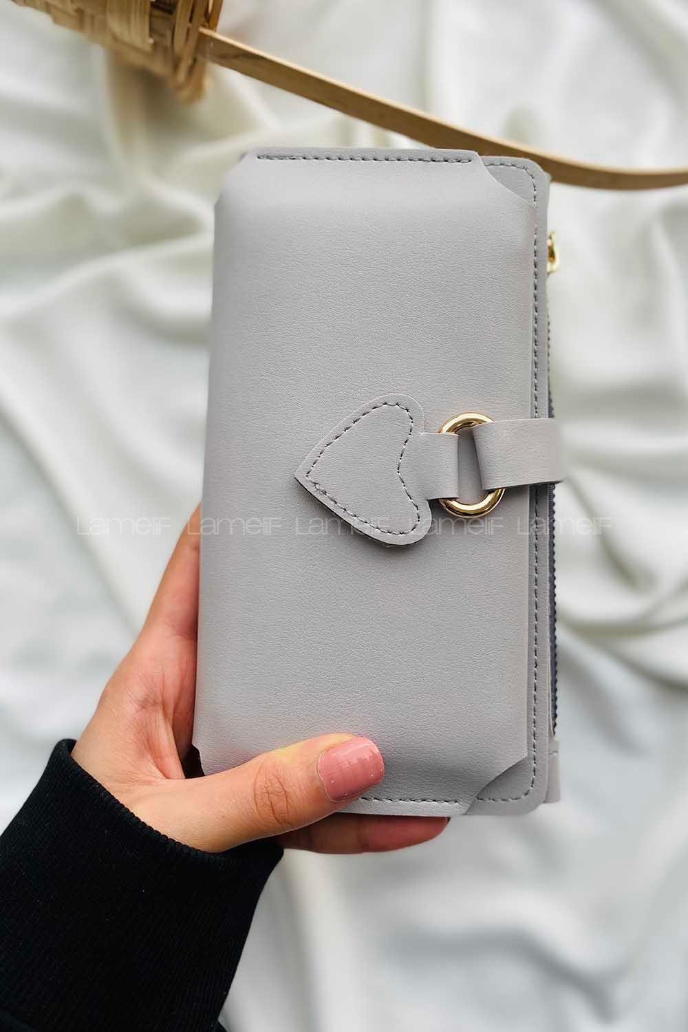 Modalamelif David Polo Büyük Boy İçi Kadife Tokalı Cüzdan Gri