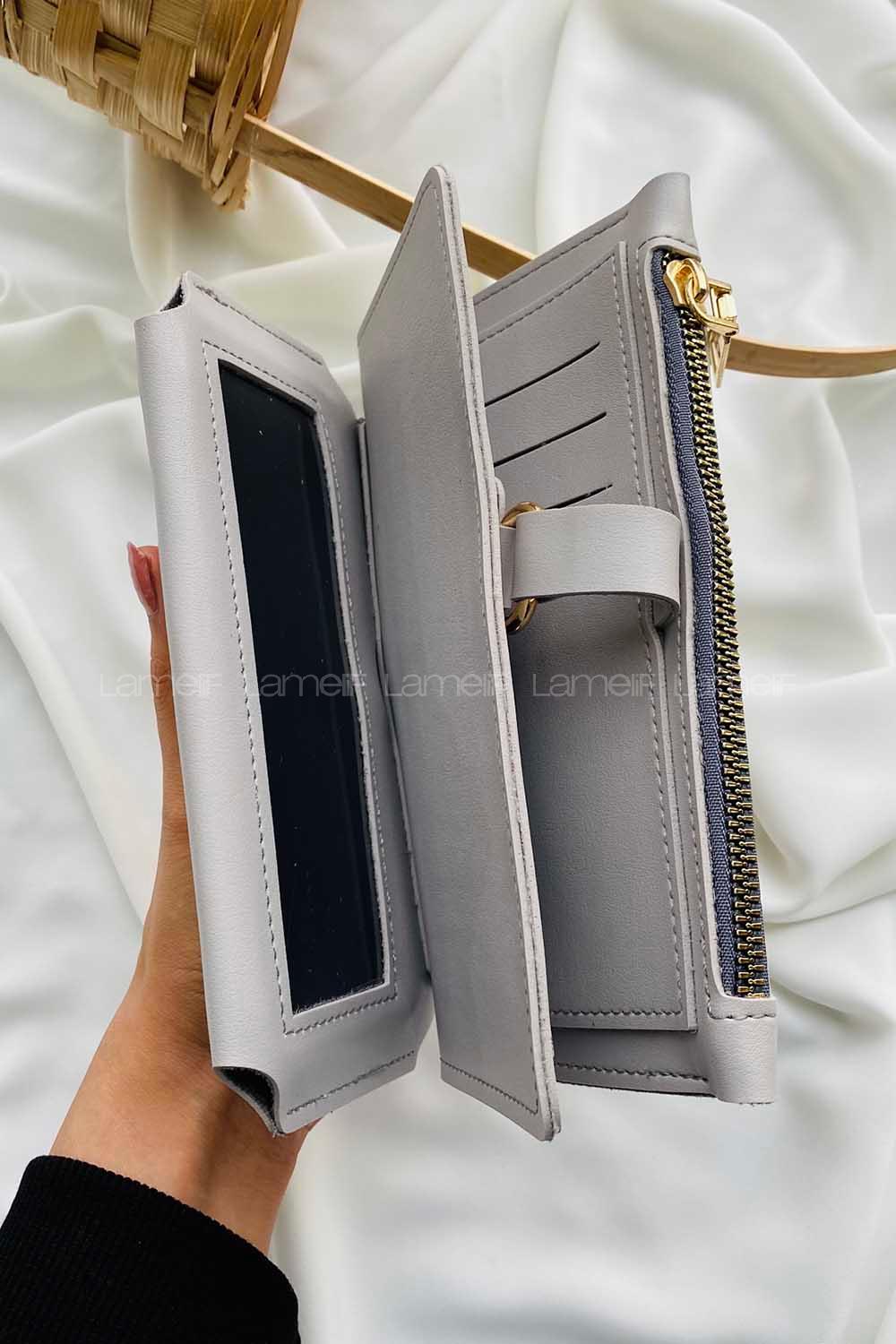 Modalamelif David Polo Büyük Boy İçi Kadife Tokalı Cüzdan Gri