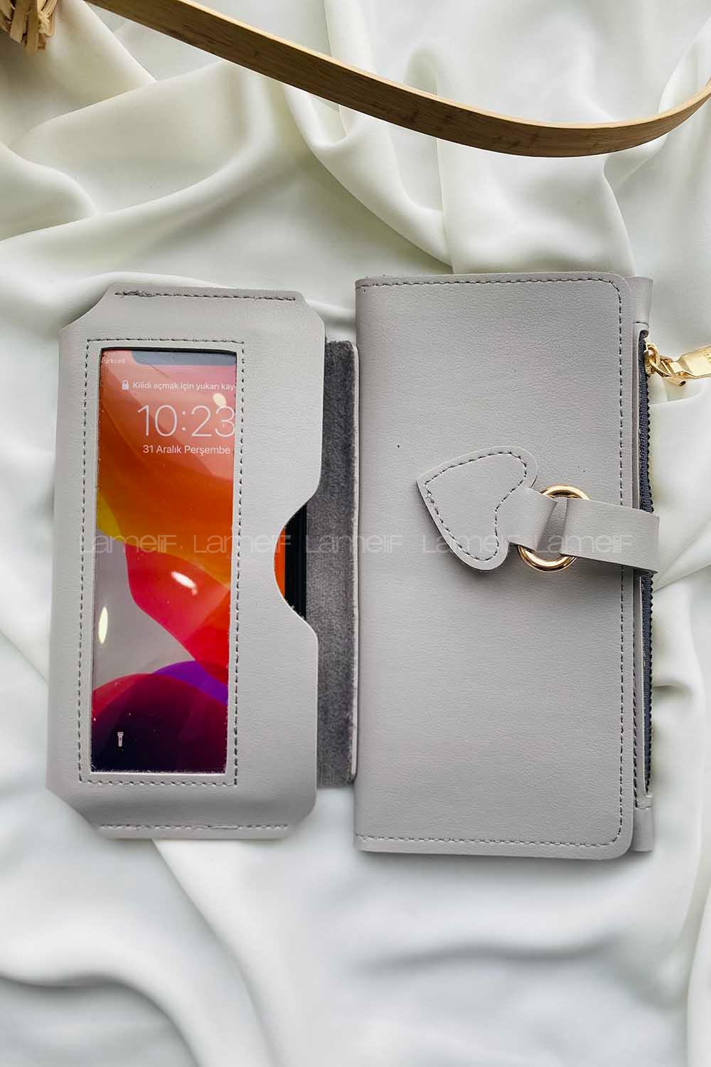 Modalamelif David Polo Büyük Boy İçi Kadife Tokalı Cüzdan Gri