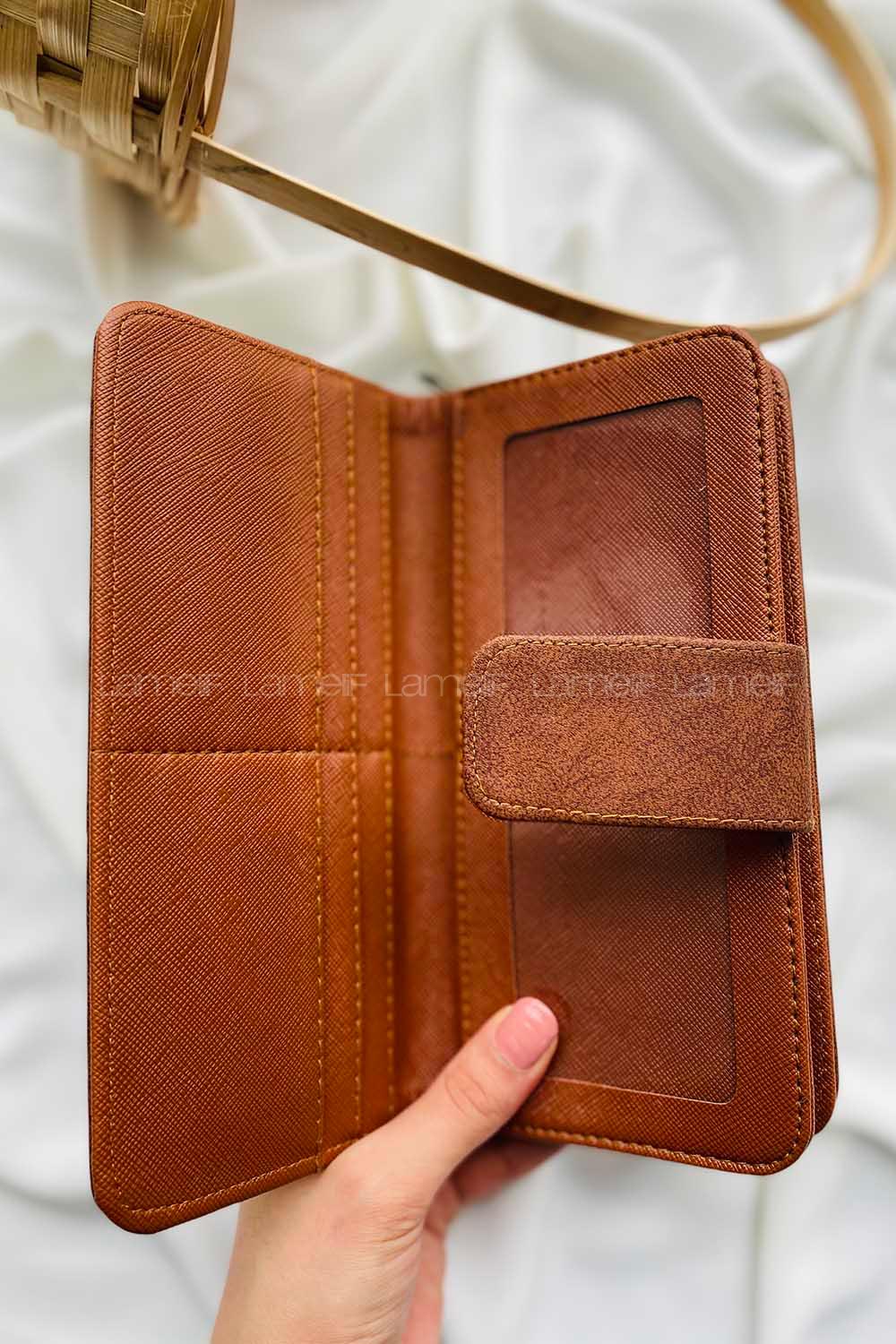 Modalamelif David Polo Büyük Boy Yumuşak Kumaş Çok Bölmeli Cüzdan Taba