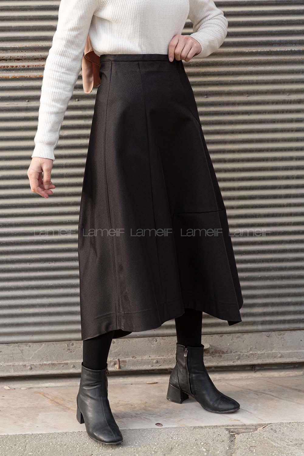 Modalamelif Gizli Fermuarlı Kloş Etek Siyah