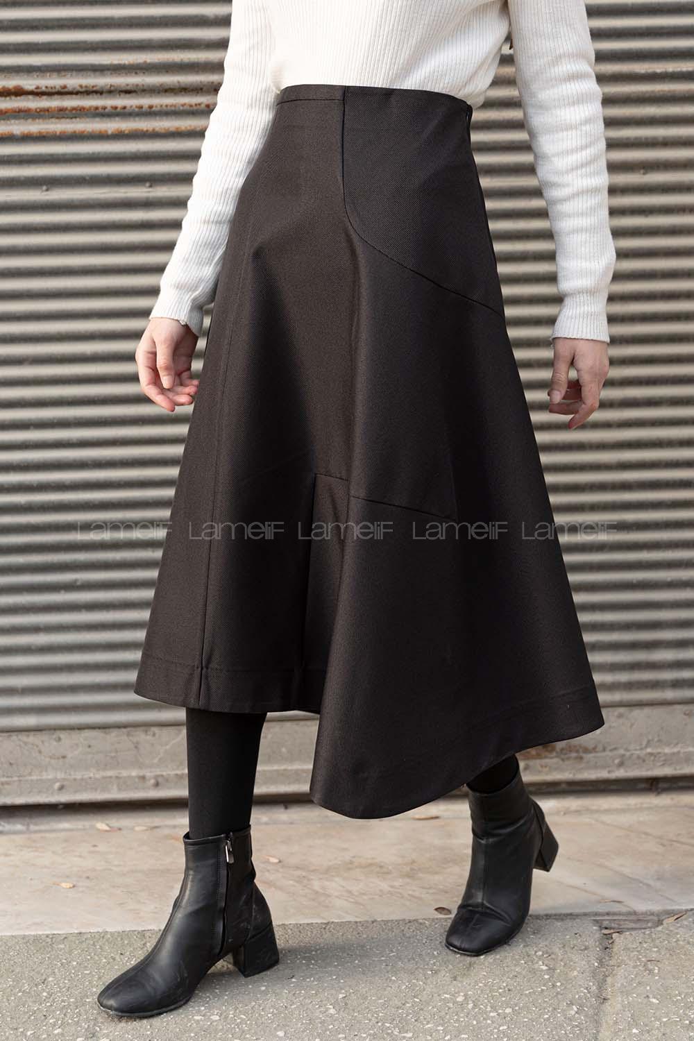 Modalamelif Gizli Fermuarlı Kloş Etek Siyah