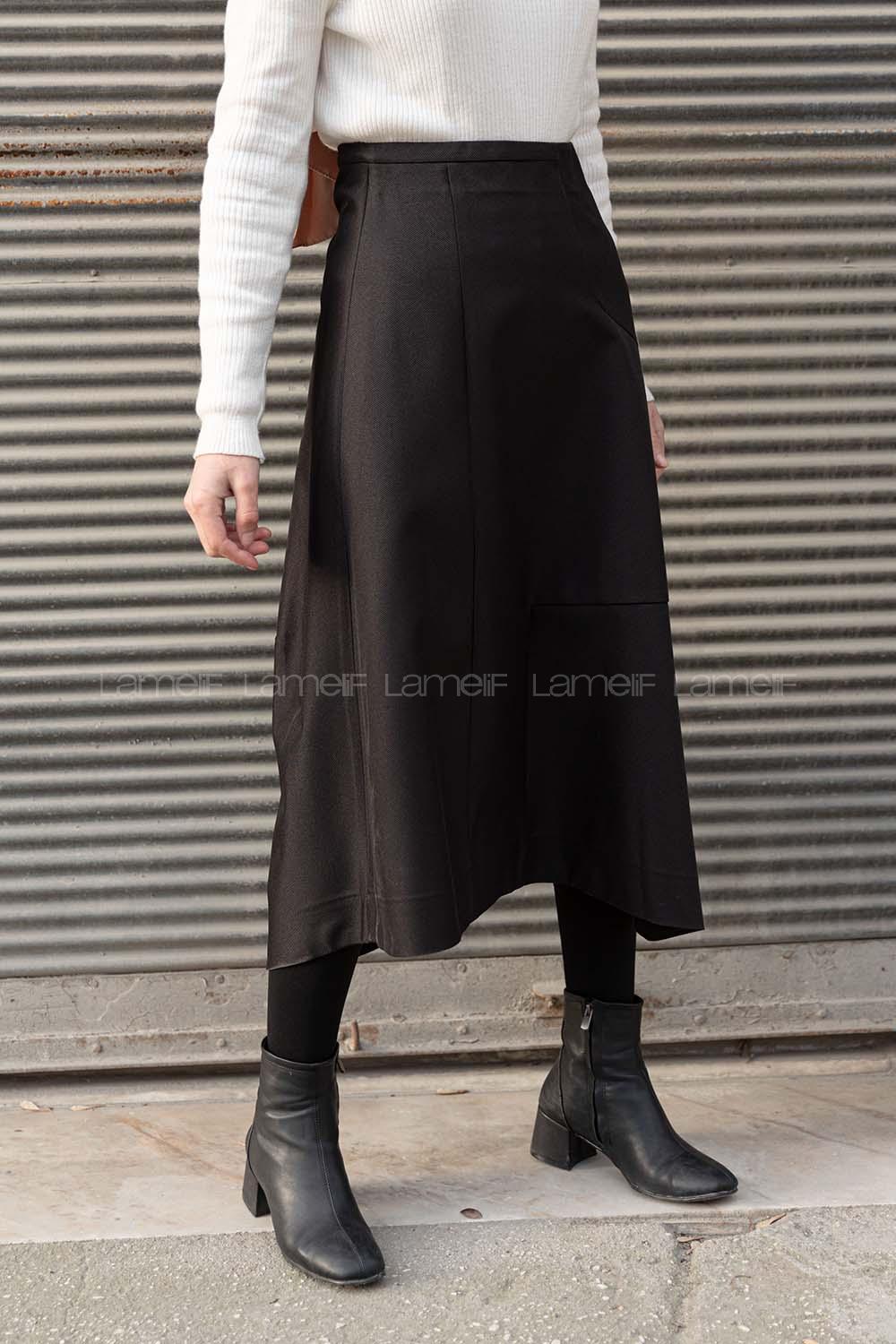 Modalamelif Gizli Fermuarlı Kloş Etek Siyah