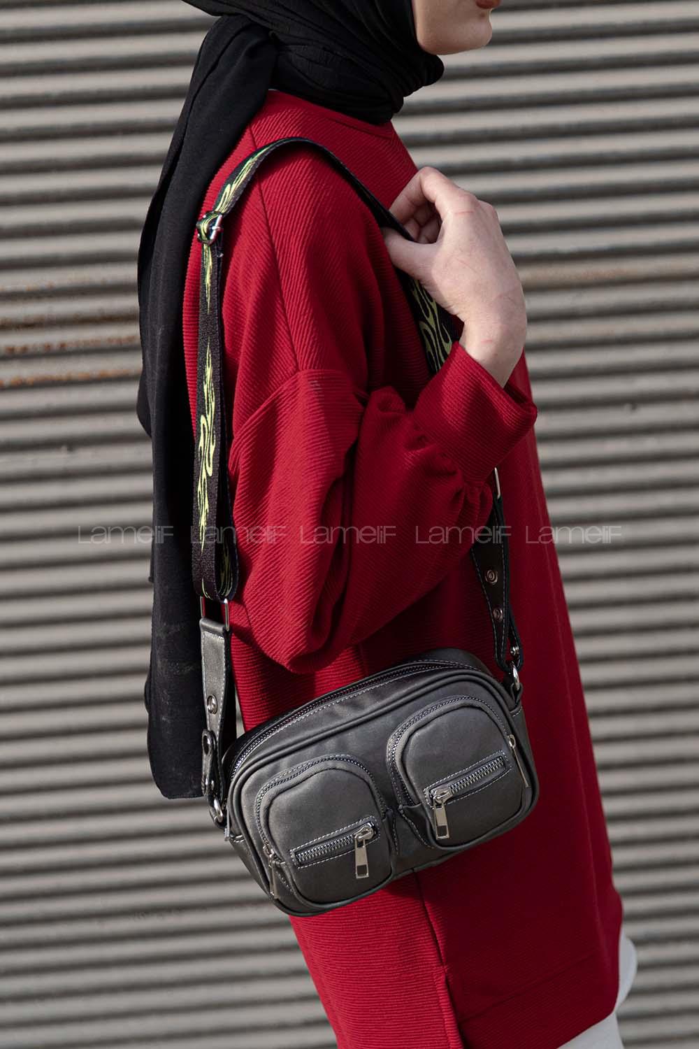 Modalamelif Hasır Askılı Saten Çanta Gri