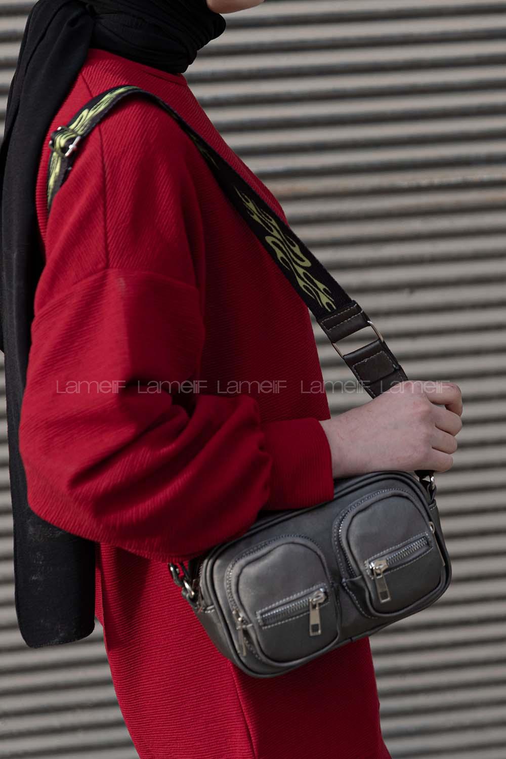 Modalamelif Hasır Askılı Saten Çanta Gri