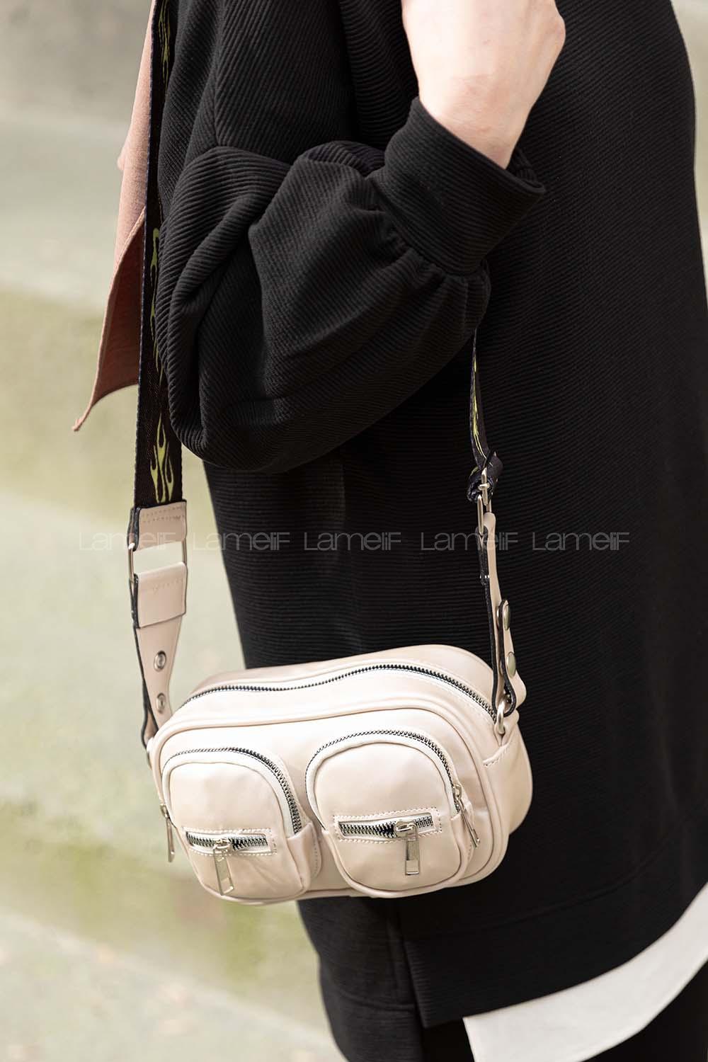 Modalamelif Hasır Askılı Saten Çanta Krem