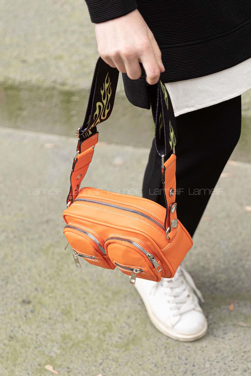 Modalamelif Hasır Askılı Saten Çanta Oranj