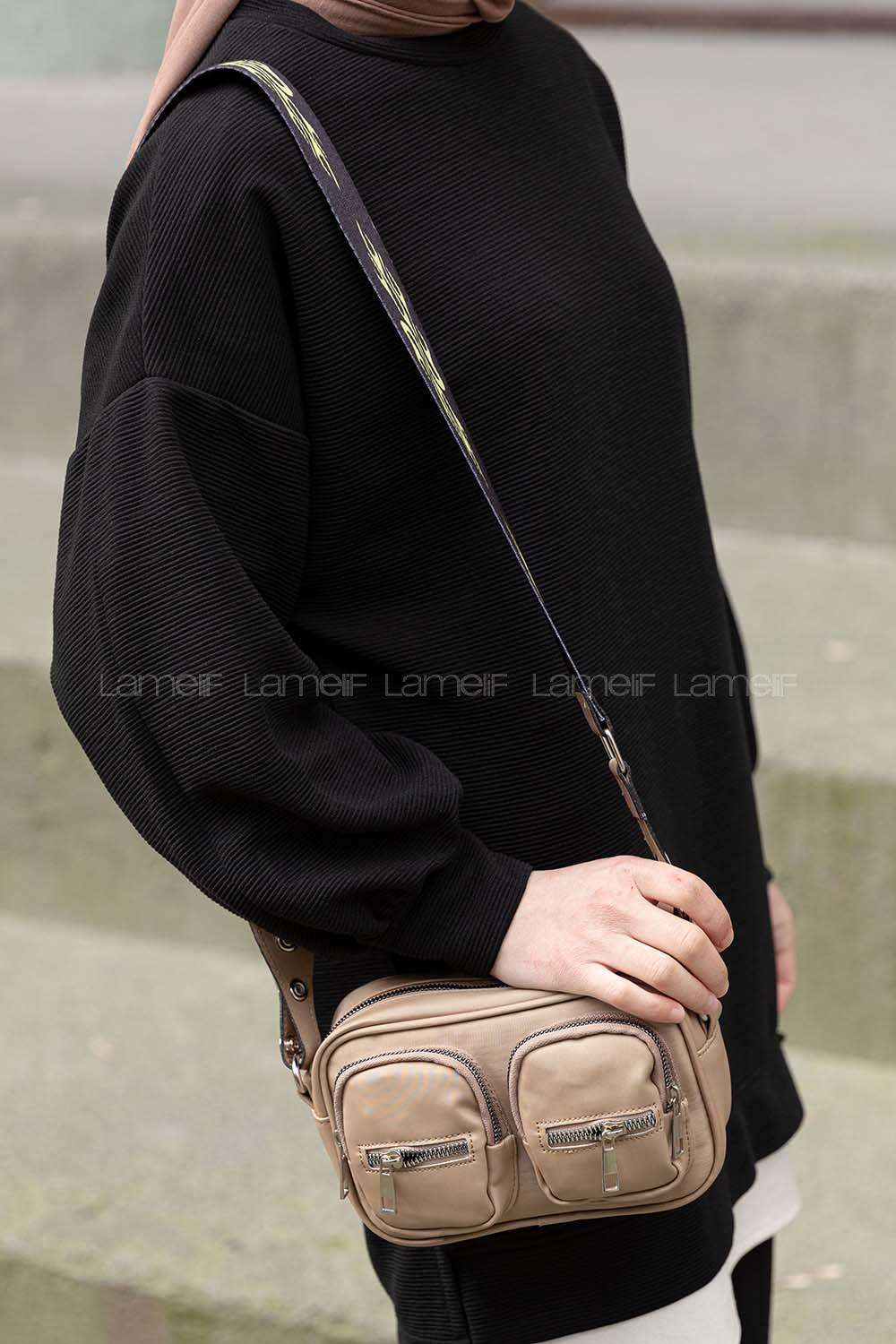 Lamelif Hasır Askılı Saten Çanta Vizonrengi