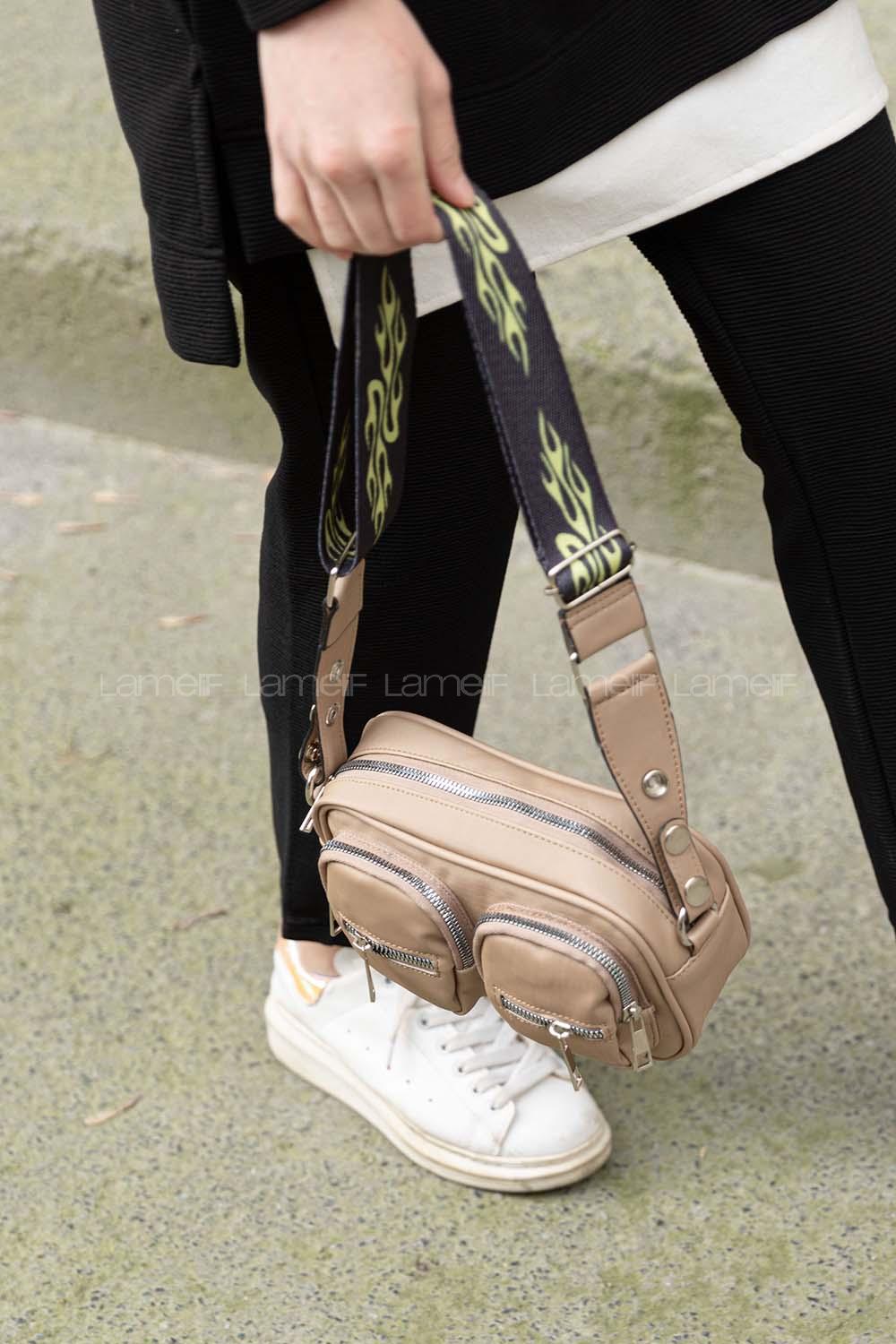 Lamelif Hasır Askılı Saten Çanta Vizonrengi