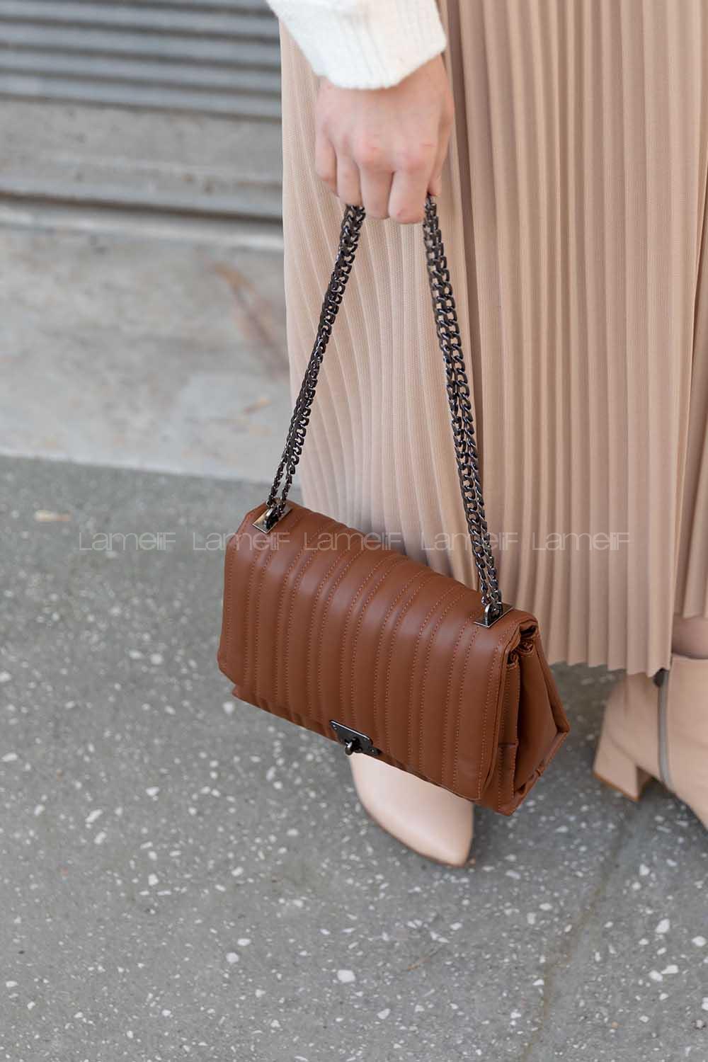 Modalamelif Kapitone Baskı Eva Model Ruga Çanta Taba