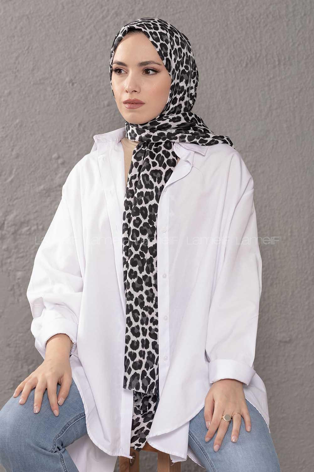 Modalamelif Leopar Desenli Şal Siyah