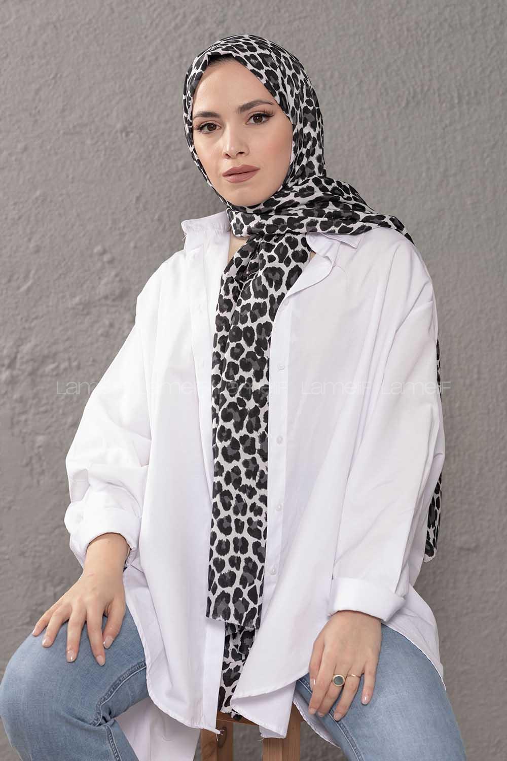 Modalamelif Leopar Desenli Şal Siyah