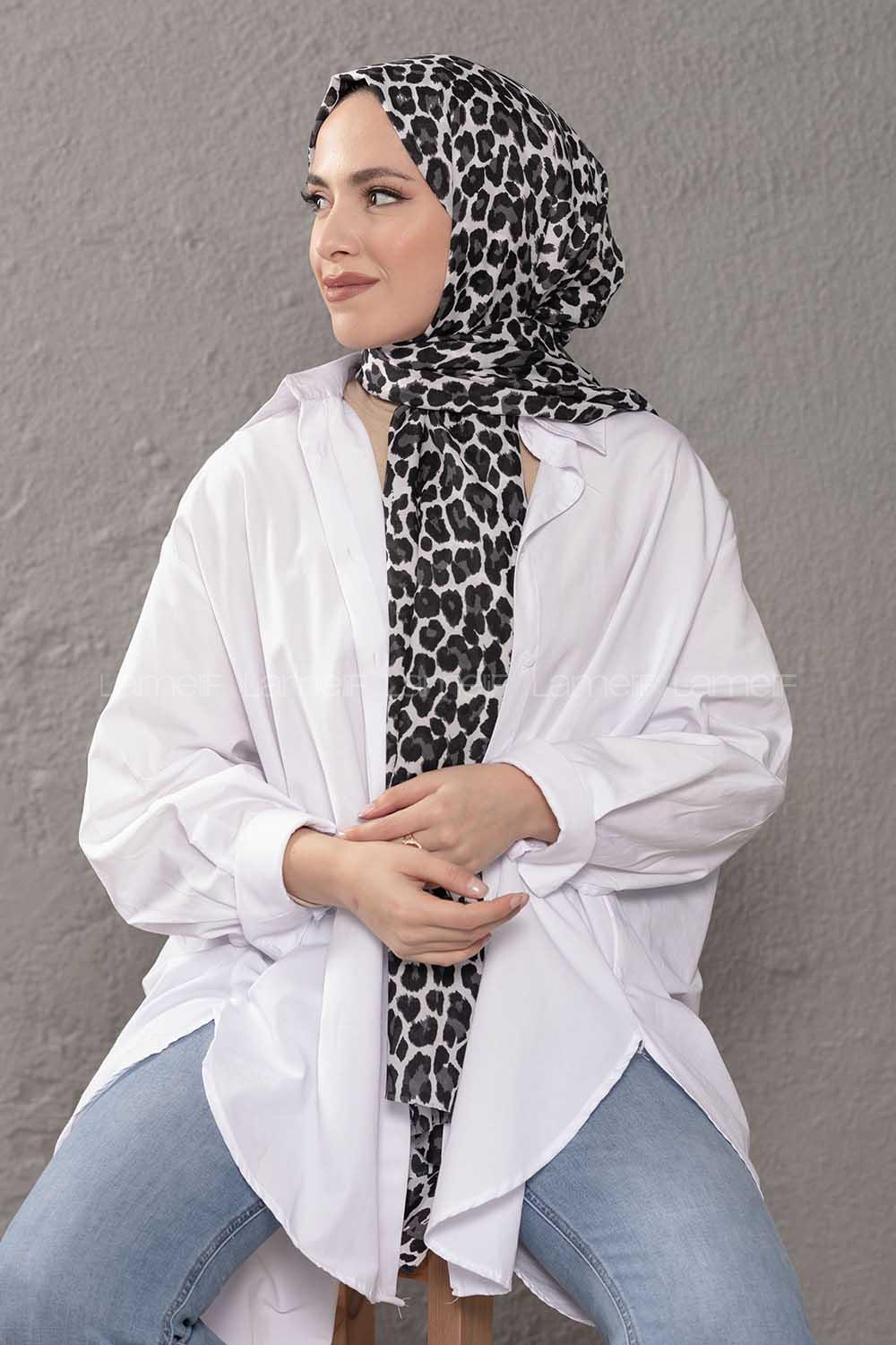 Modalamelif Leopar Desenli Şal Siyah