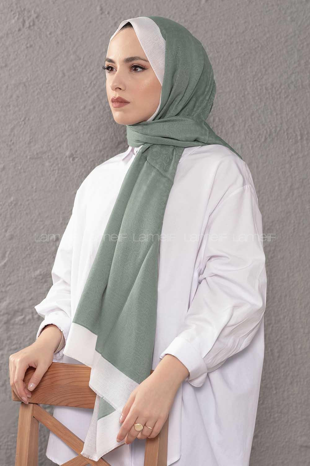 Modalamelif Pastel Yeşili Ekru Monogram Şal